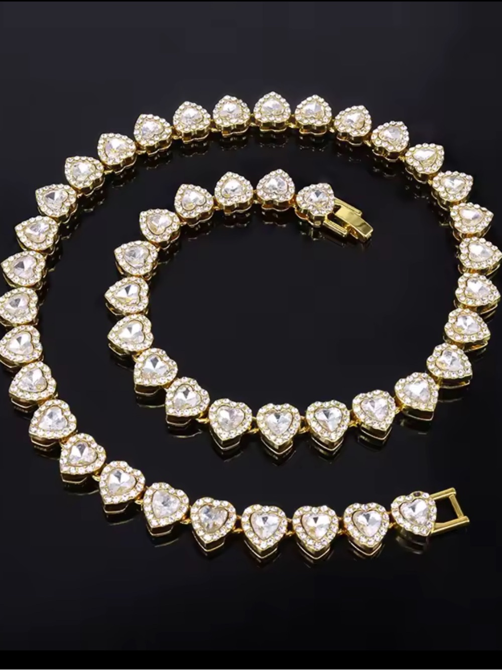 Designer inspired heart tennis necklace with CZ stones.